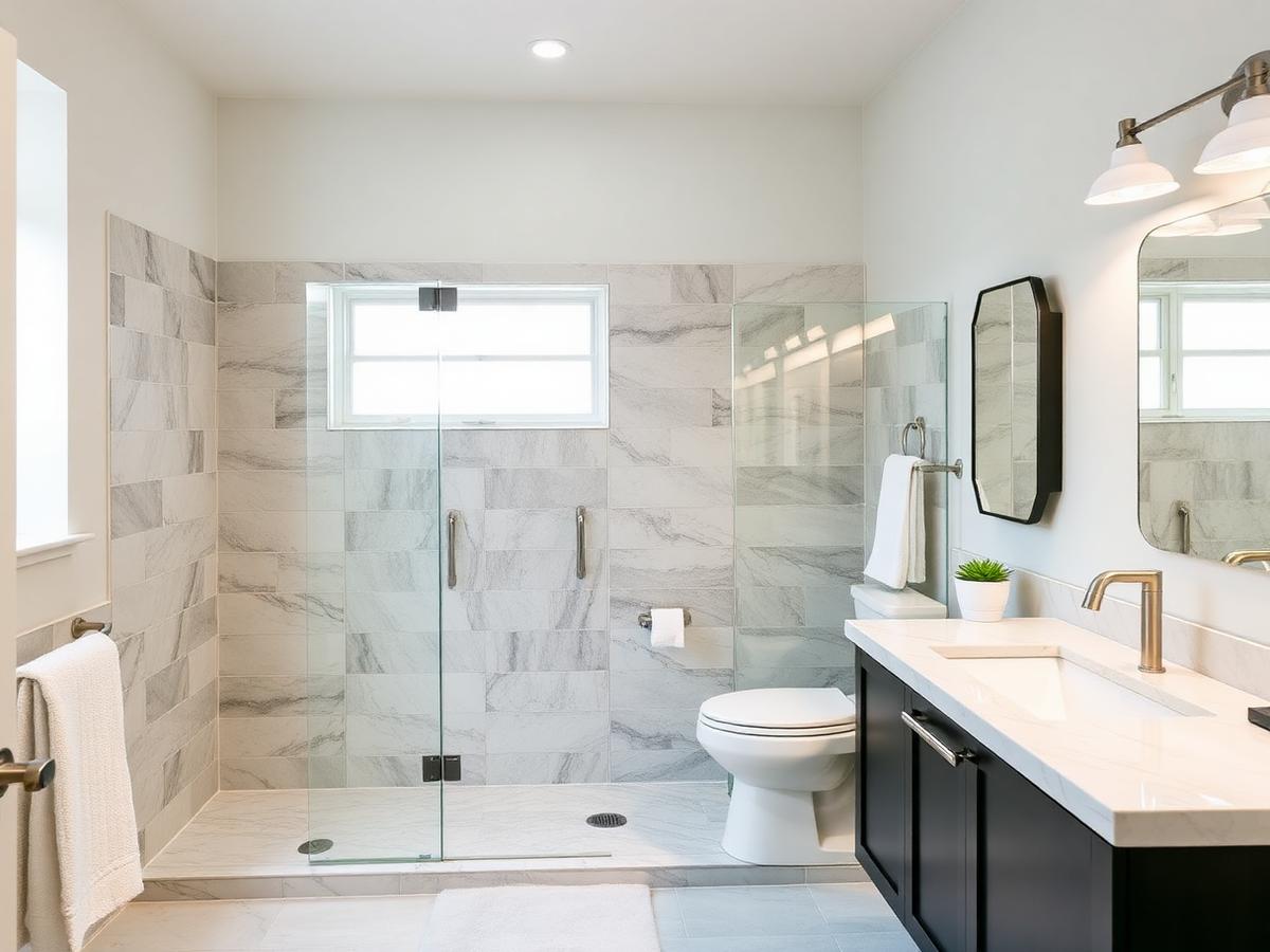 Illustrative photo of a remodeled bathroom with a tiled walk-in shower