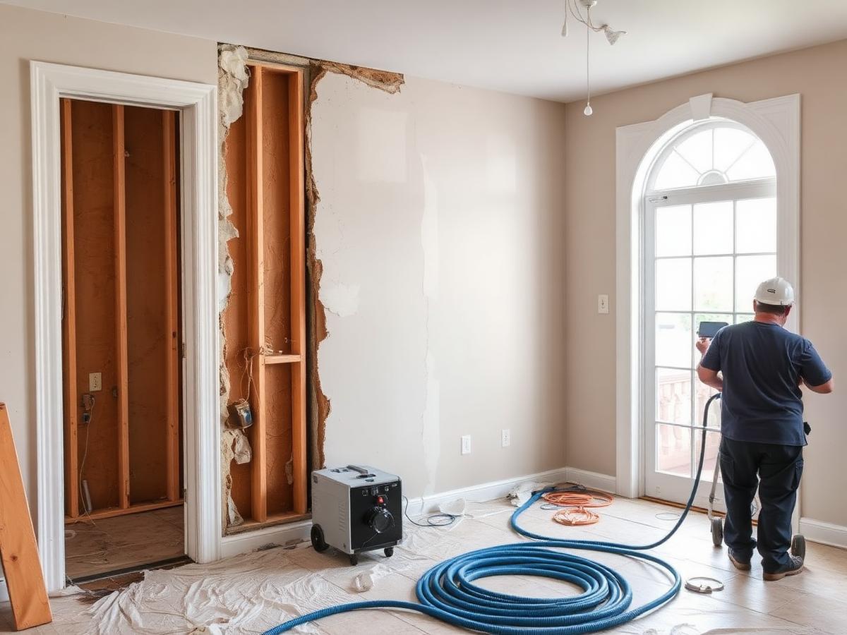 Illustrative photo of interior restoration work with drying equipment in place