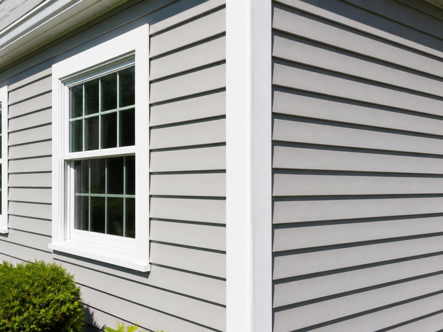Illustrative photo of new lap siding with white window trim